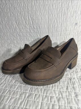 Lane Bryant penny loafers featuring a chunky stacked heel and lug sole